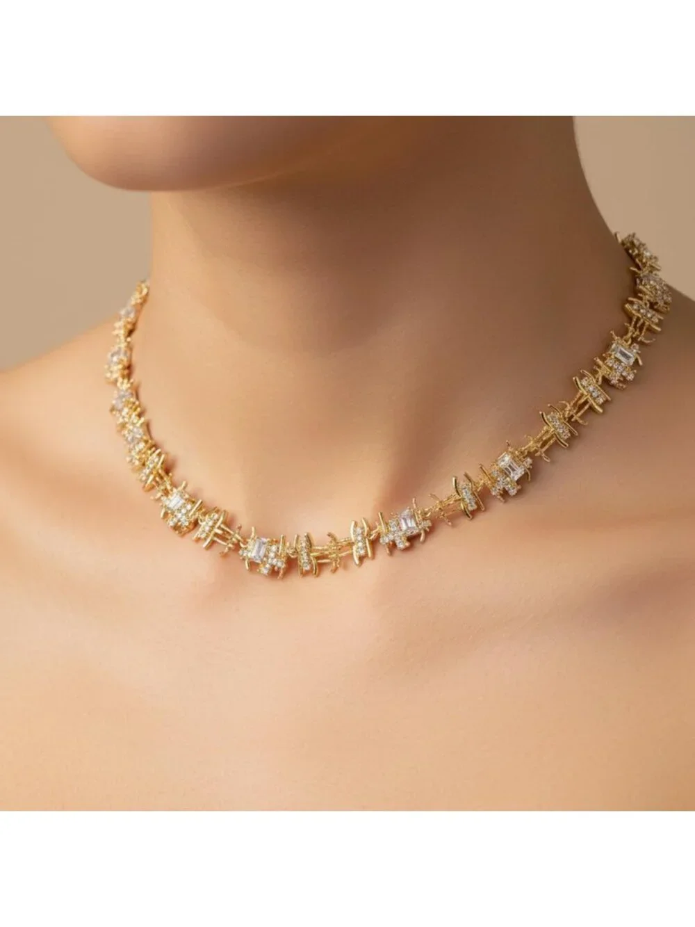 Chunky Braided Gold Chain Necklace, Handmade Cubic Zirconia Choker, Dainty Gift